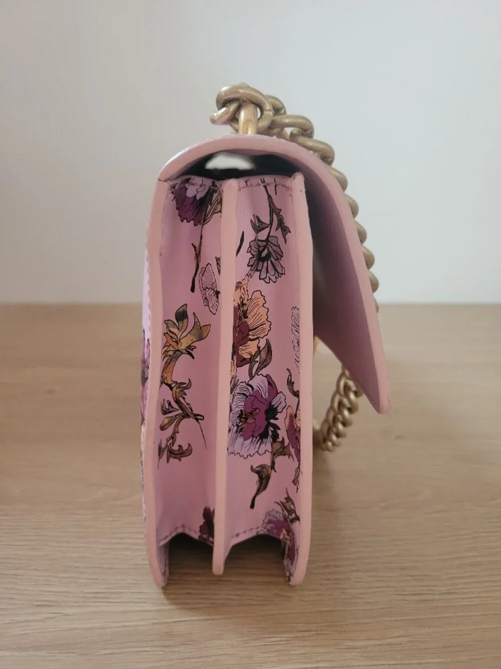 PINKO Love Me Tender Floral Crossbody Bag Pink Gold Chain Shoulder Purse